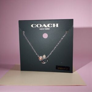 Coach Silver Necklace with Multi-Color Pearl Accents NWT